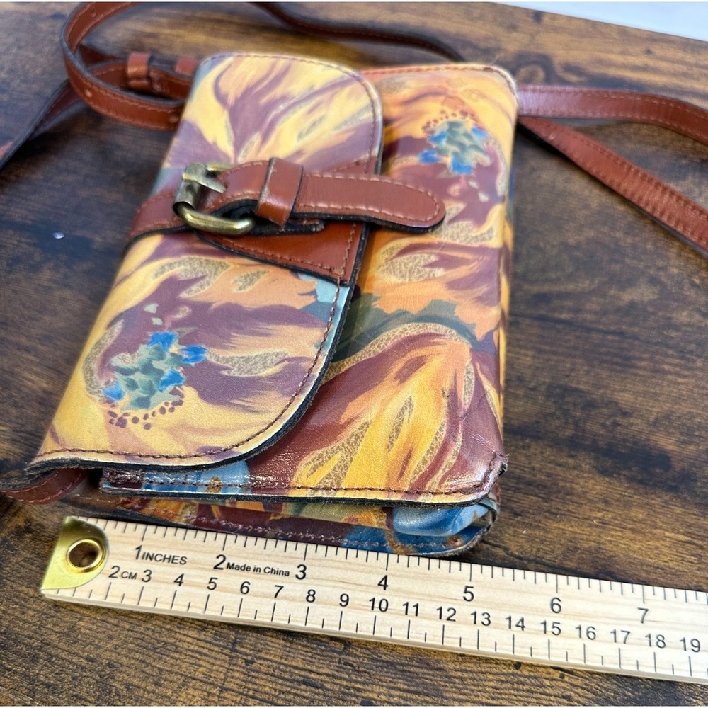 Patricia Nash Torri Crossbody Bag Leather Floral Hand Painted Yellow Tan Multi - Picture 12 of 16